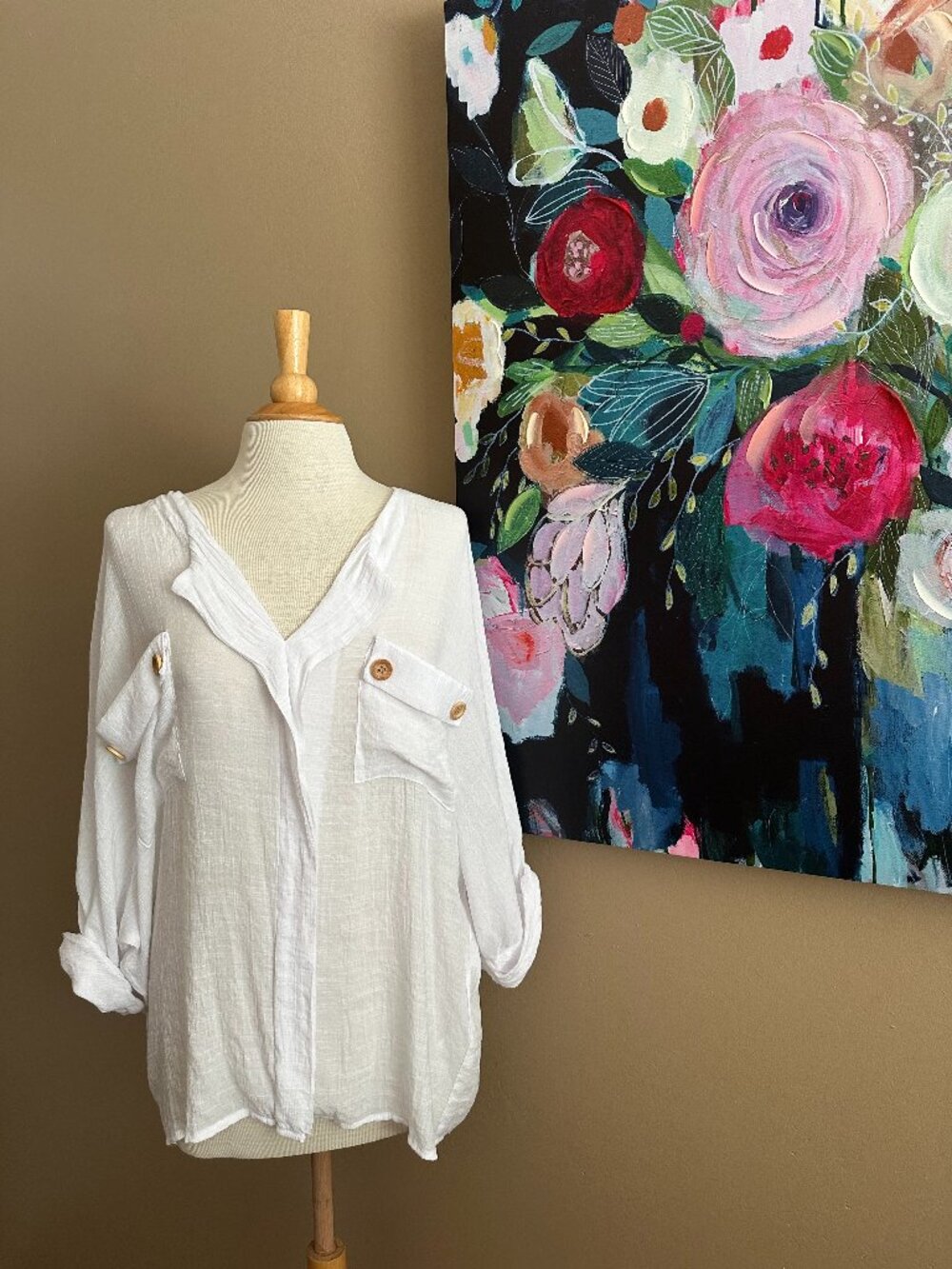 Boho White Gauze Blouse L Flowy Lightweight Free People Style Top